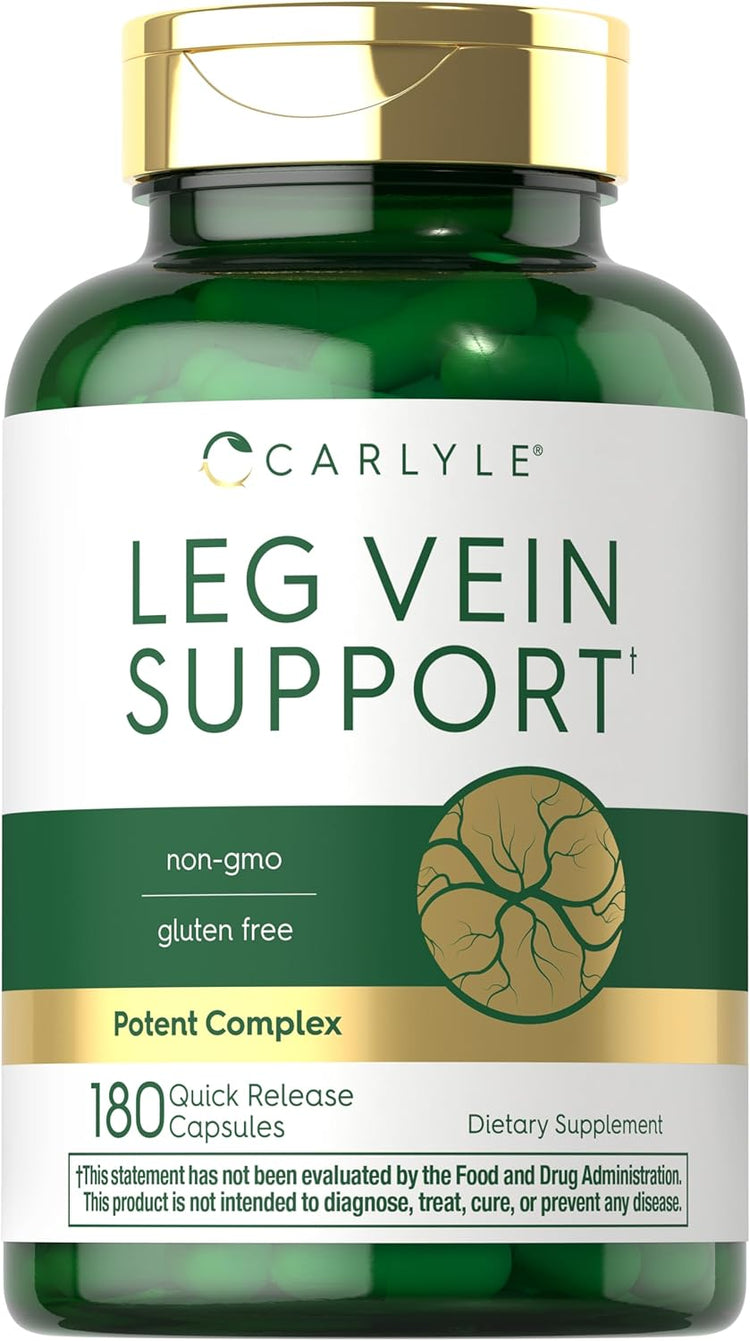 Leg Vein Support, 180 quick-release capsules, dietary supplement bottle.