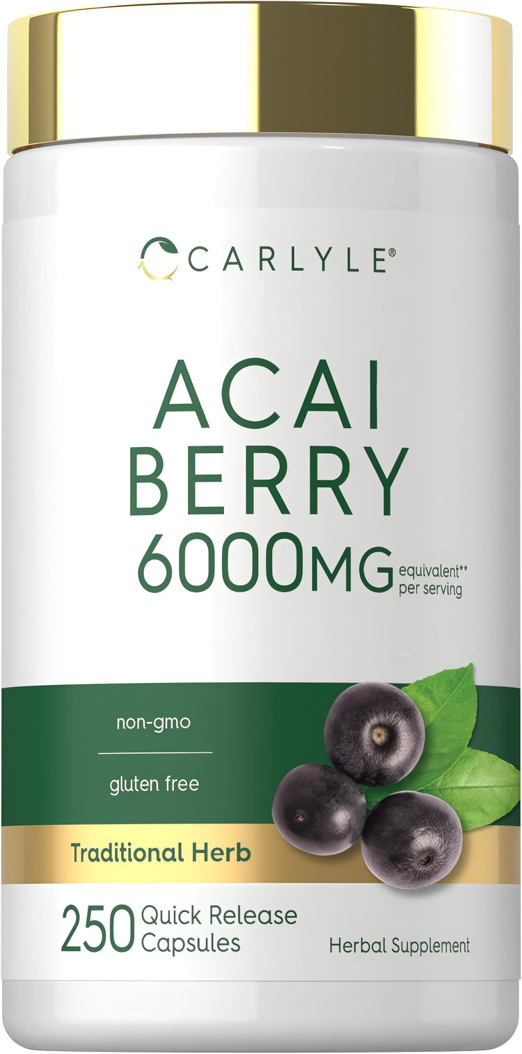 Acai Berry supplement, 6000MG per serving, 250 quick-release capsules included.