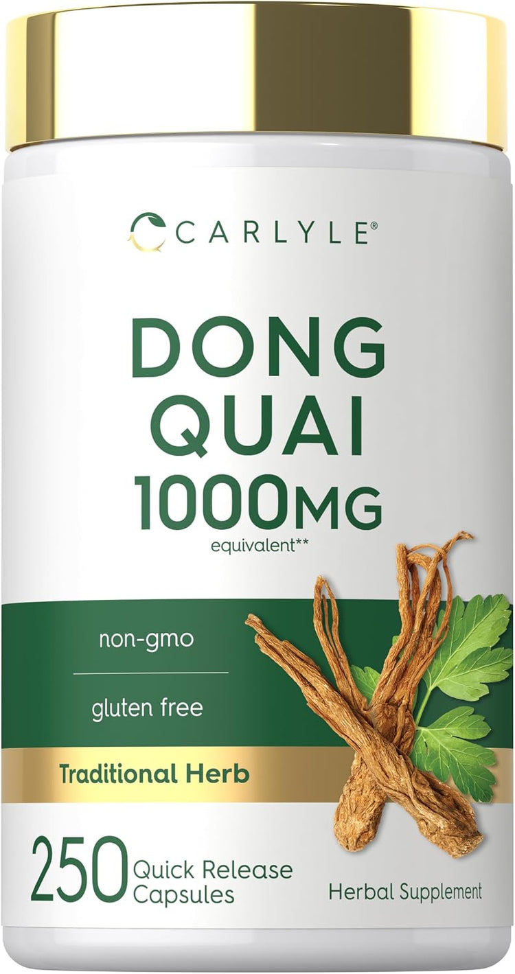 Dong Quai 1000 MG provides 250 quick release capsules for herbal support.