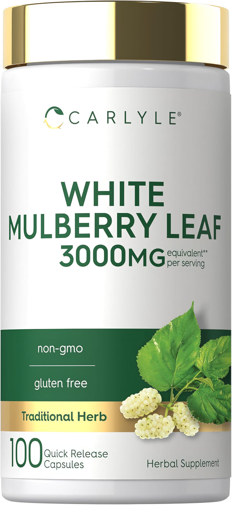 Carlyle White Mulberry Leaf 3000mg per serving, 100 Quick Release Capsules, non-gmo, gluten free.