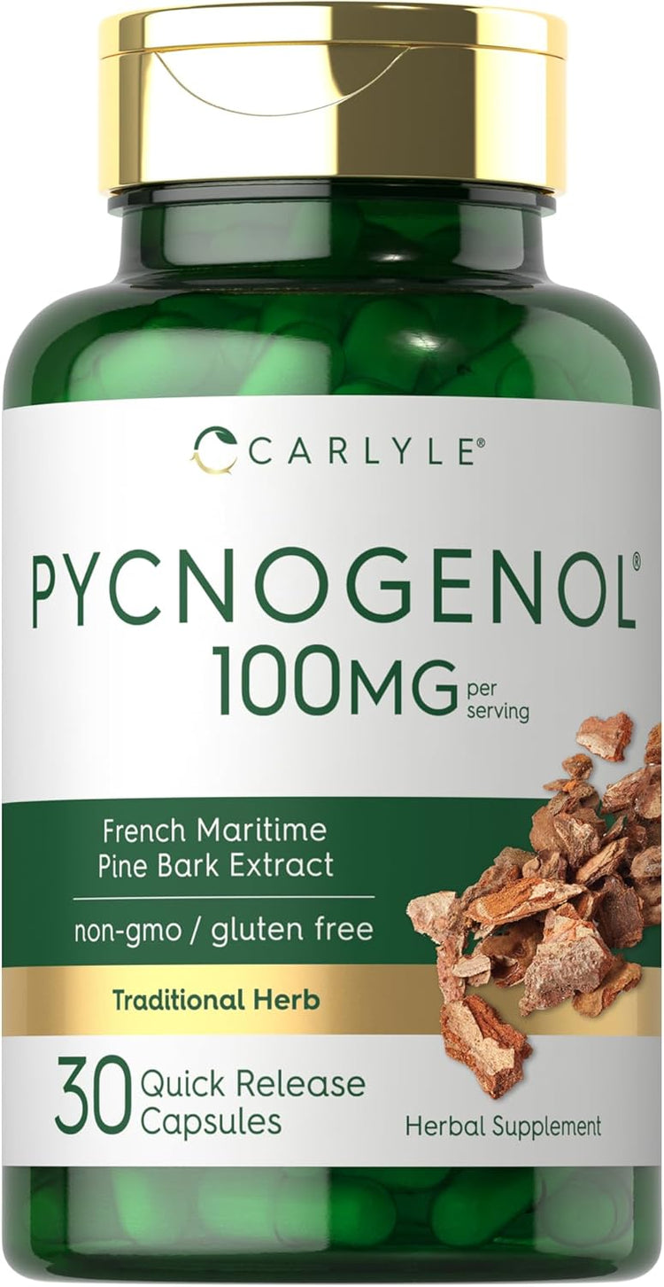 Carlyle Pycnogenol 100mg, French Maritime Pine Bark Extract, non-gmo and gluten free, 30 Quick Release Capsules.