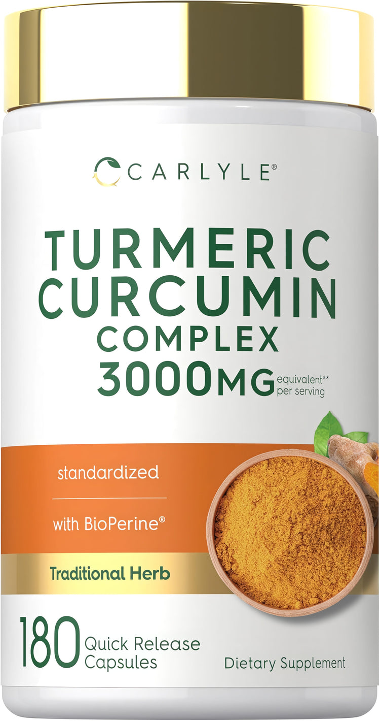 Carlyle Turmeric Curcumin Complex, 3000MG per serving with BioPerine, 180 Quick Release Capsules.