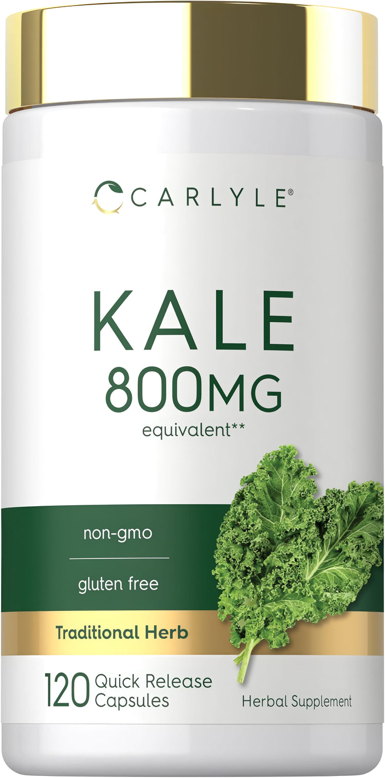 Kale 800 mg equivalent quick release capsules, 120 count, non-GMO, gluten free, traditional herb herbal supplement.