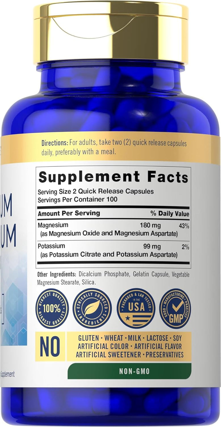 CL Carlyle Potassium Magnesium 200 Quick Release Capsules, dietary supplement for mineral support.