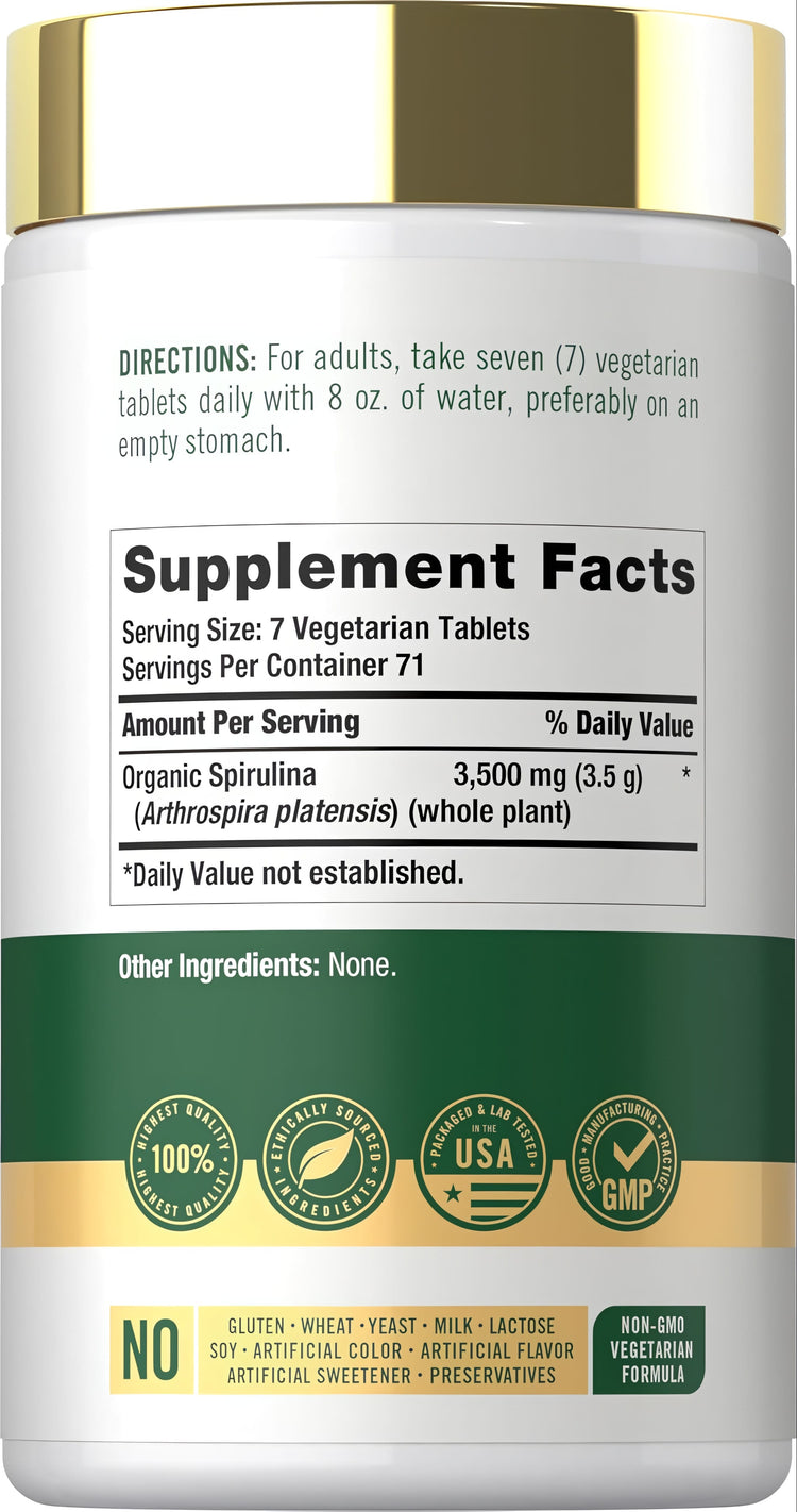 Carlyle Organic Spirulina 3500mg, 500 tablets.