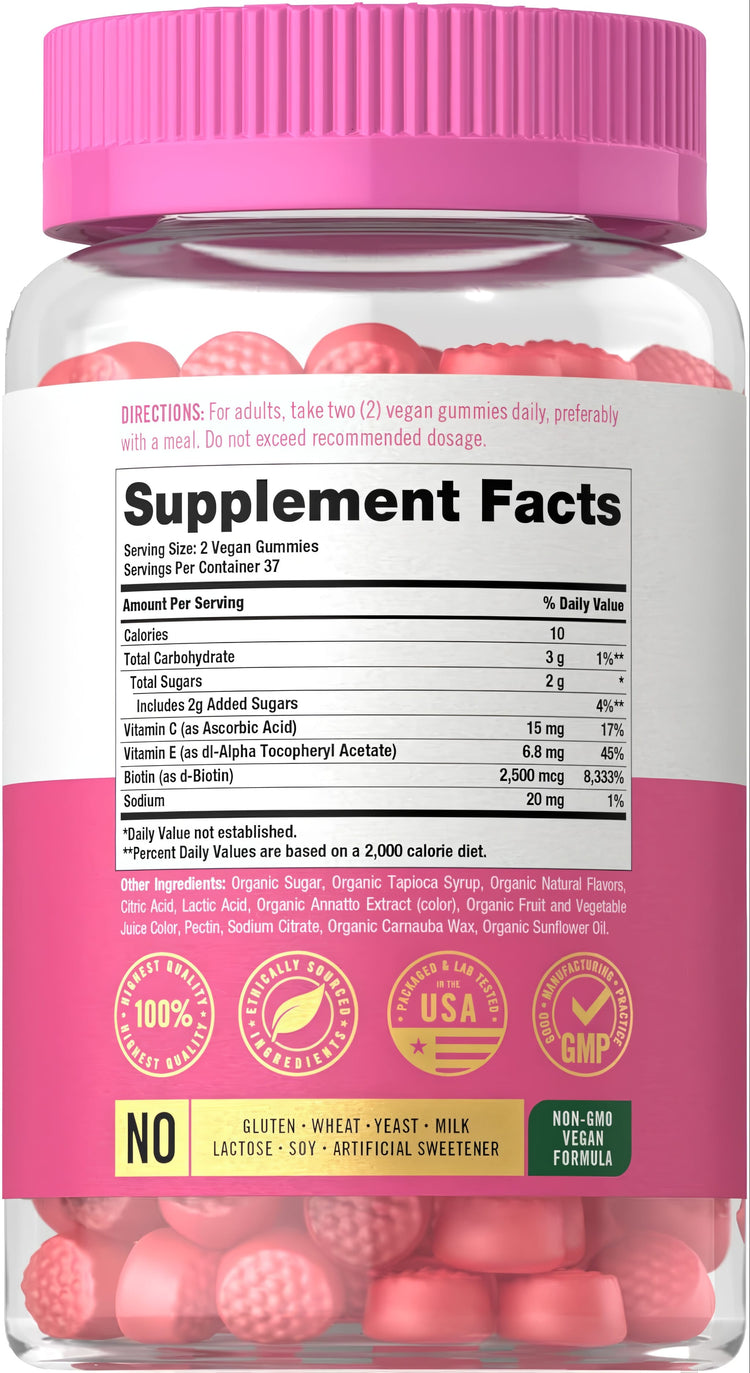 Supplement Facts for CL Carlyle HSN 75 Gummies with biotin and collagen in a concise panel.