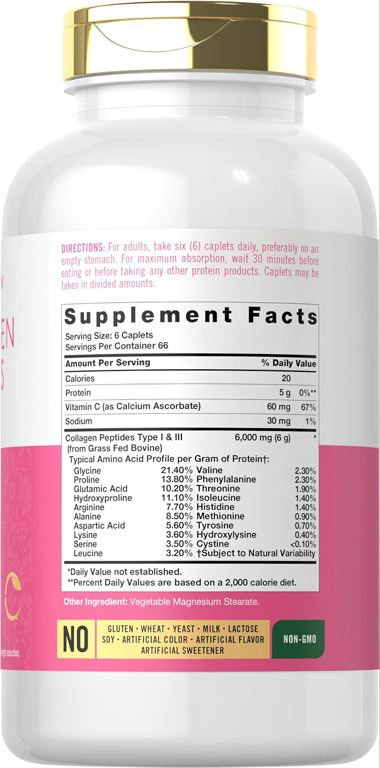 Carlyle Super Collagen 6000mg plus Vitamin C, 400 caplets, dietary supplement.