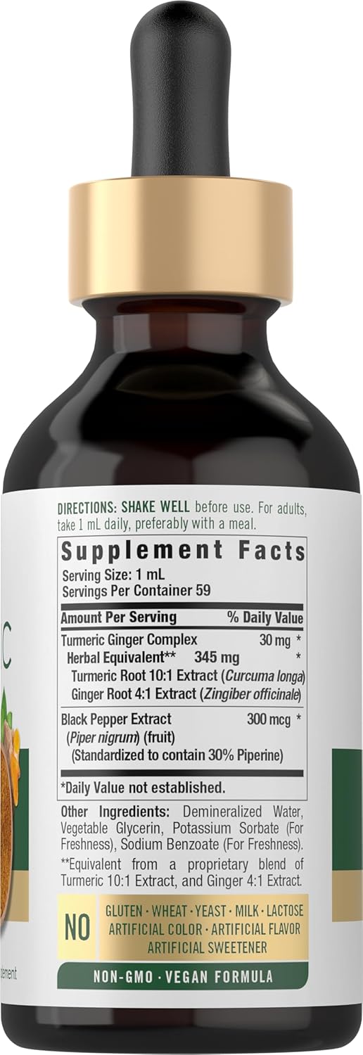 Carlyle Liquid Turmeric Plus Ginger in a 2 oz dropper bottle for natural health support and wellness.