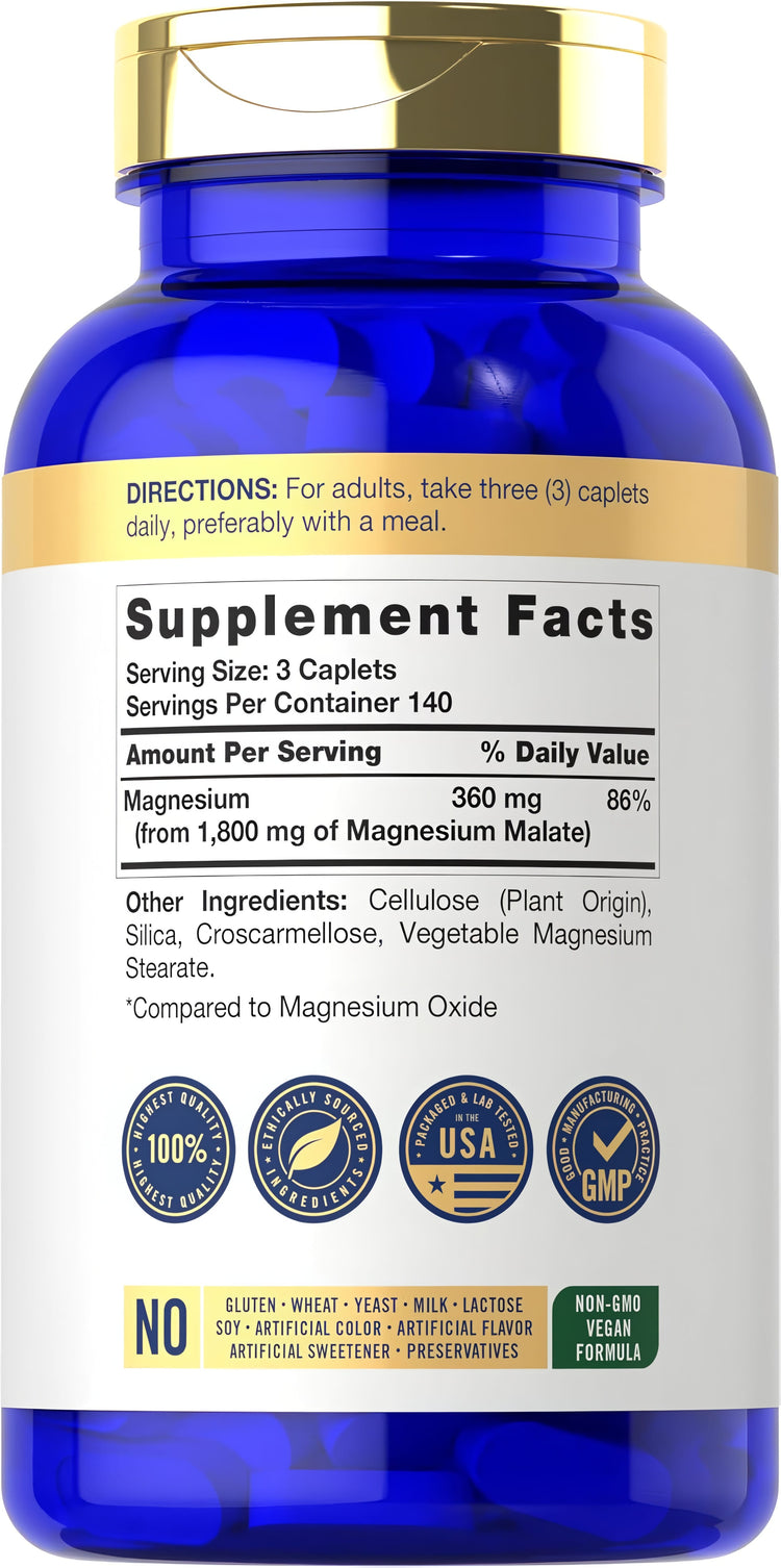 Supplement Facts for CL Carlyle Magnesium Malate 1800 mg, 420 coated caplets.