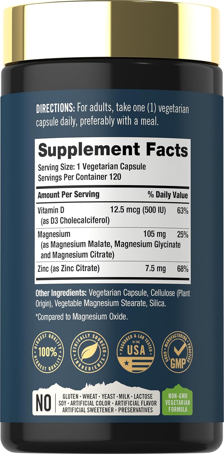 Tahoe Magnesium Glycinate and Malate Complex with Vitamin D3, 120 Vegetarian Capsules.