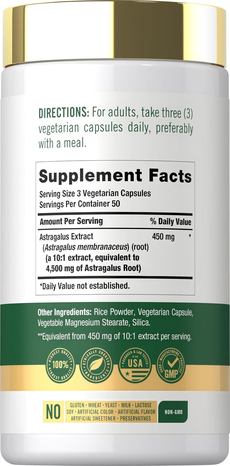 Supplement Facts for Astragalus 4500 mg 150 Capsules.