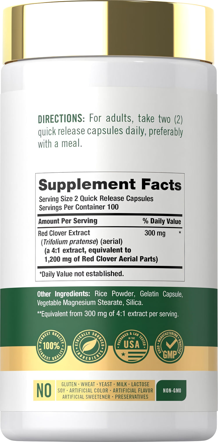 Carlyle Red Clover supplement with 1200 mg, 200 capsules, quick release.