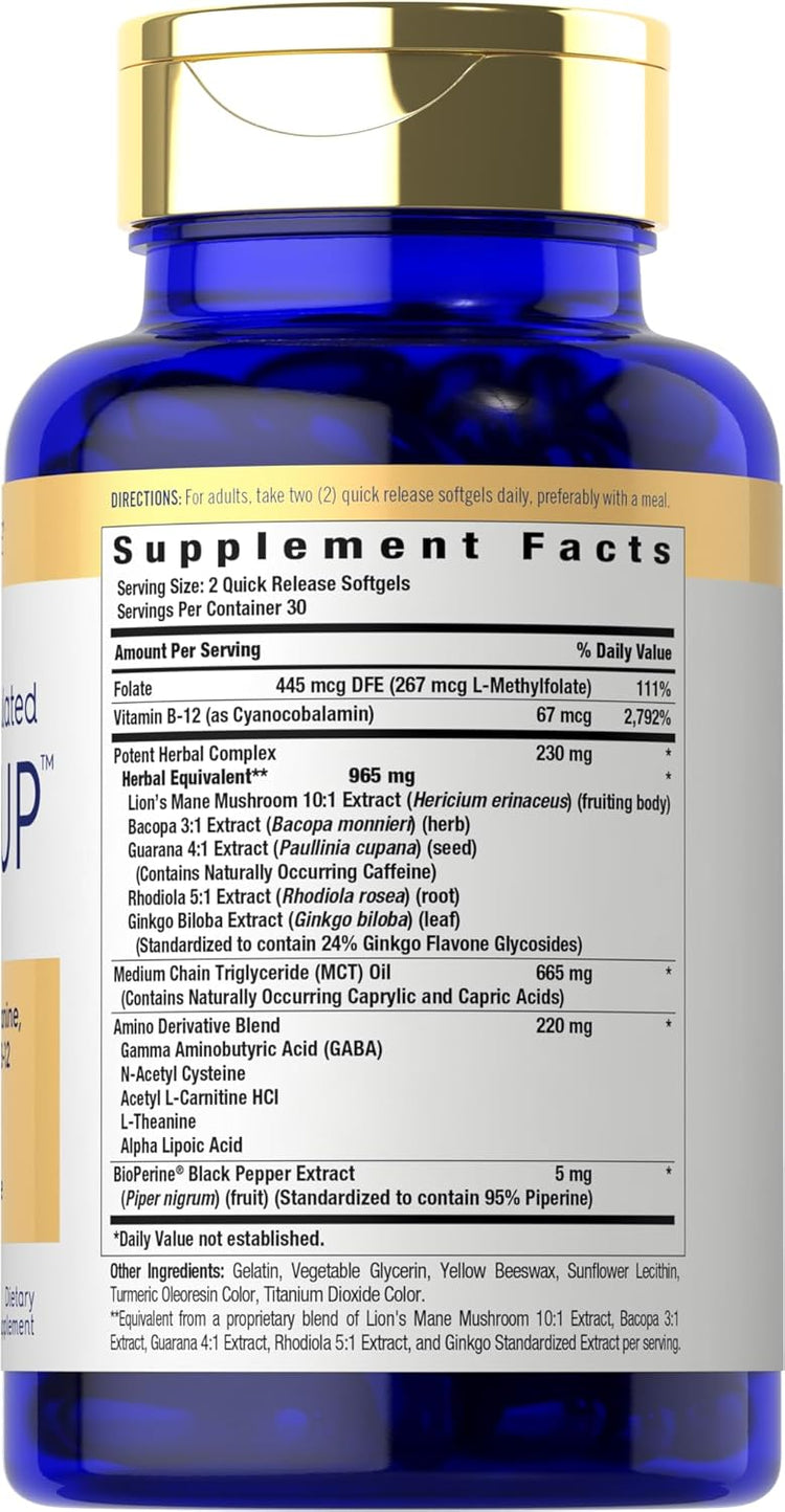 The Supplement Facts panel for Carlyle Brain Up 60 Softgels is shown in detail.