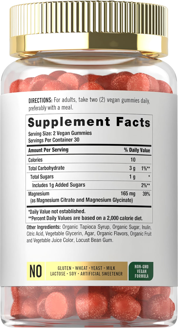 Supplement Facts panel for Carlyle Magnesium Gummies, showing details for a bottle containing 60 gummies.