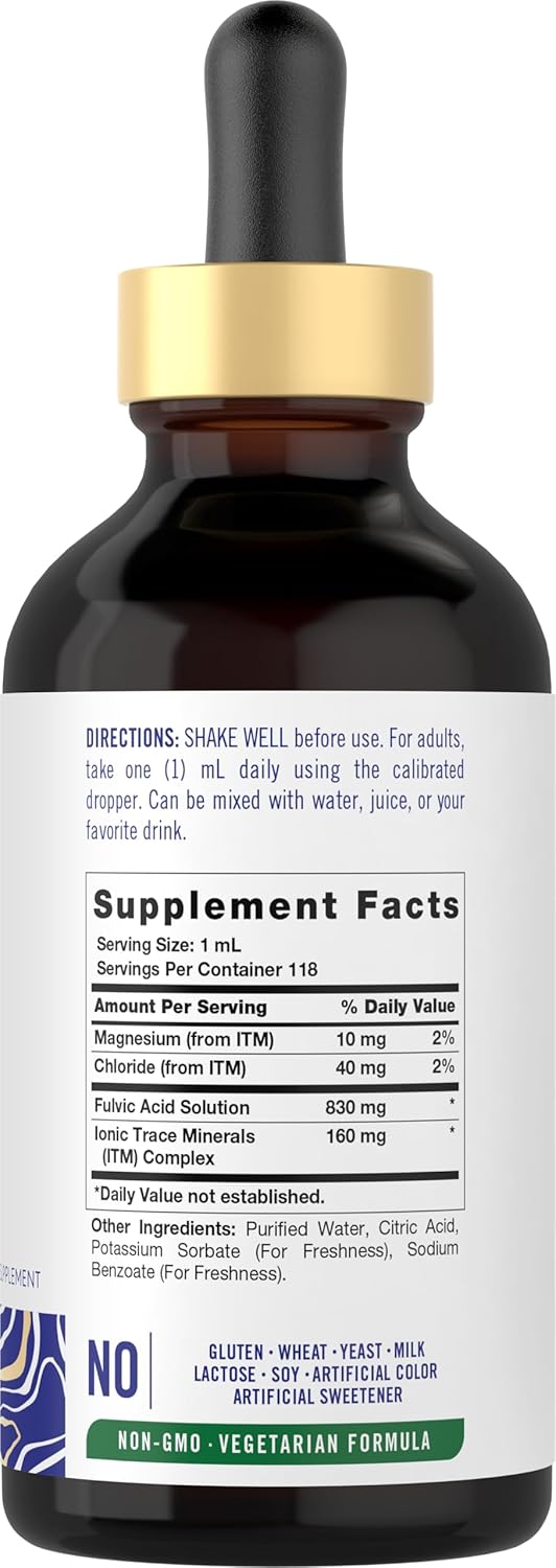 Carlyle Fulvic Acid with Trace Minerals 4 fl oz dropper bottle, dietary supplement supporting wellness.