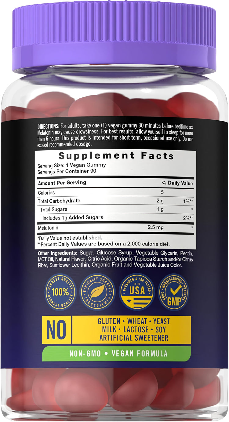 Carlyle Melatonin 2.5 mg, 90 gummies, displayed in a clear jar.