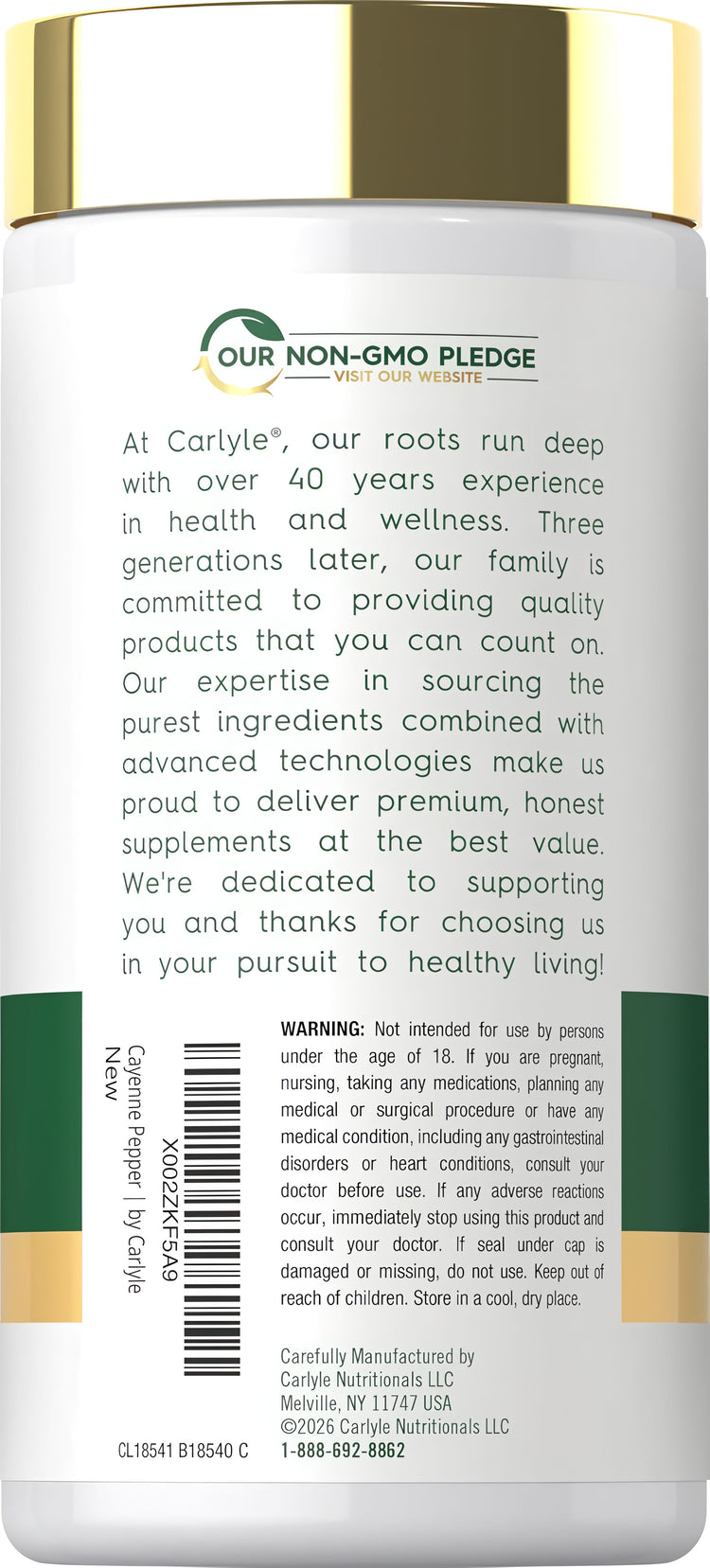 Carlyle Cayenne 600 mg bottle containing 350 capsules.
