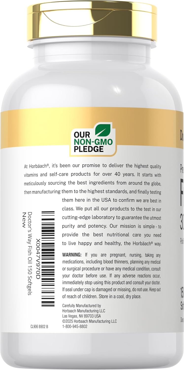 Doctors Way Fish Oil supplement with 3000mg strength containing 150 softgels.