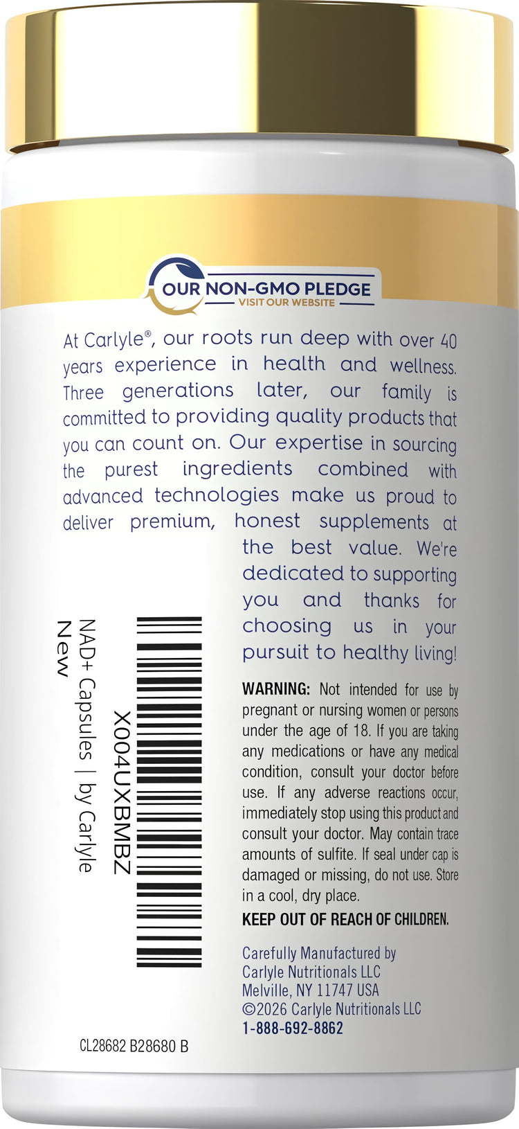 CL NAD Collagen Resveratrol 60 Capsules bottle featuring a Non-GMO Pledge on the label.