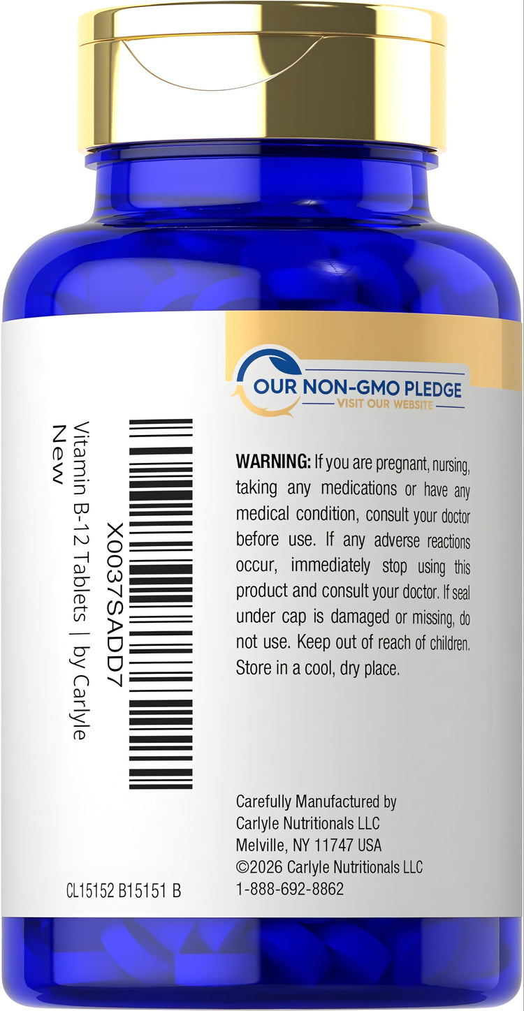Bottle of Carlyle B-12 5000 mcg with 250 tablets.
