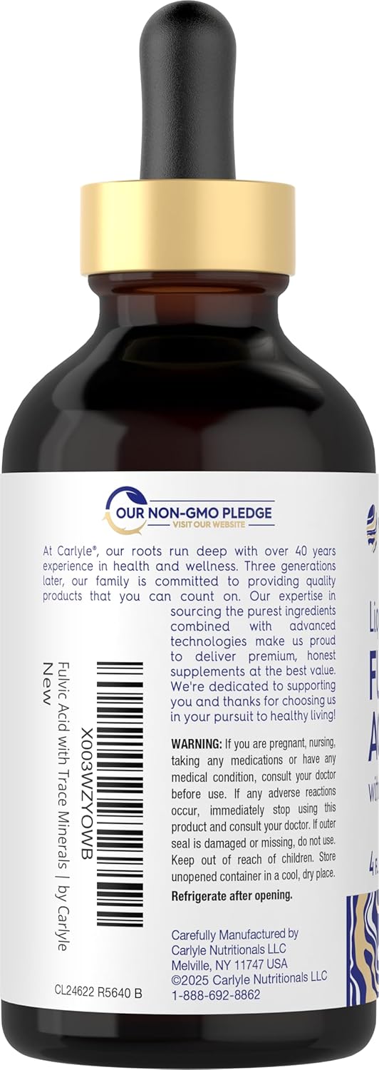 Carlyle Fulvic Acid with Trace Minerals, 4 fl oz liquid bottle.