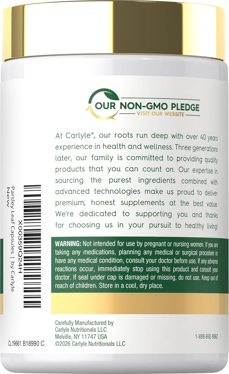 Carlyle Parsley Leaf bottle containing 1200 mg capsules, 300 count.