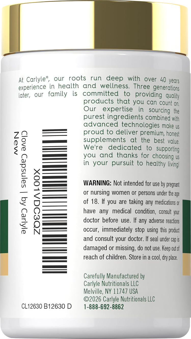 Carlyle Clove Capsules 1000 mg, 100 count bottle for dietary supplement use.