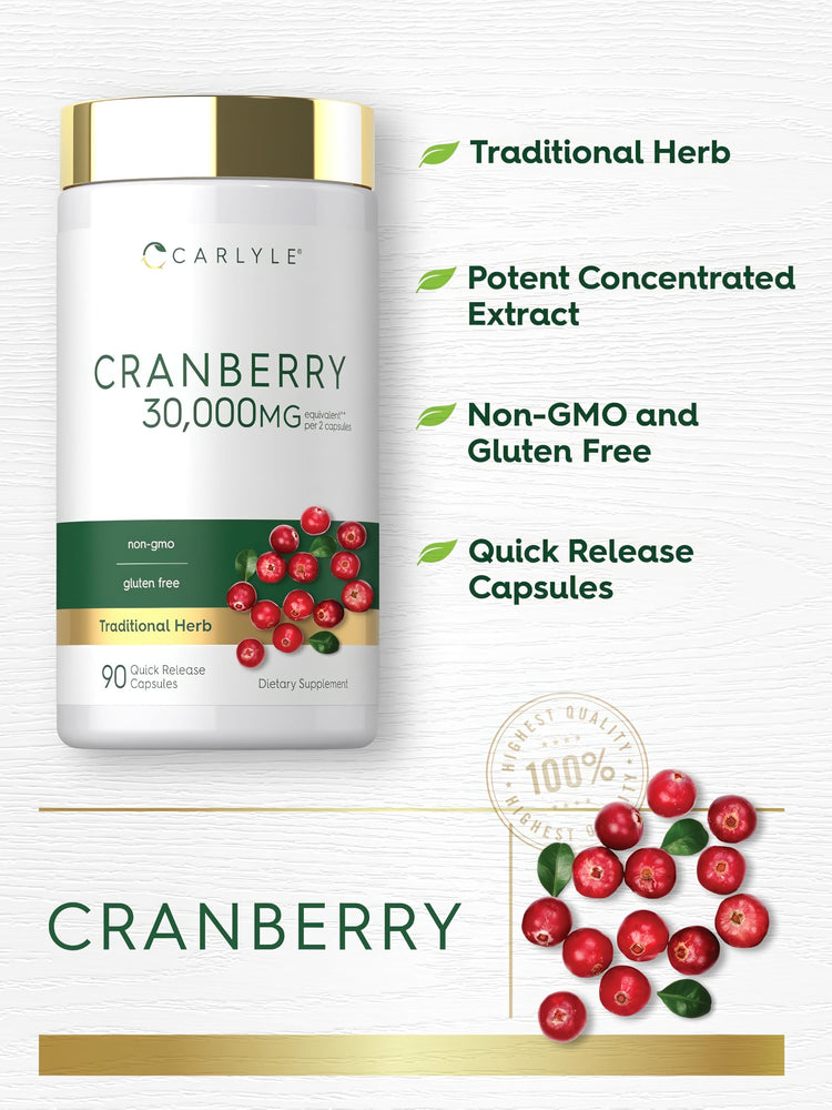Product highlights graphic stating Traditional Herb, Potent Concentrated Extract, Non-GMO and Gluten Free, Quick Release Capsules.