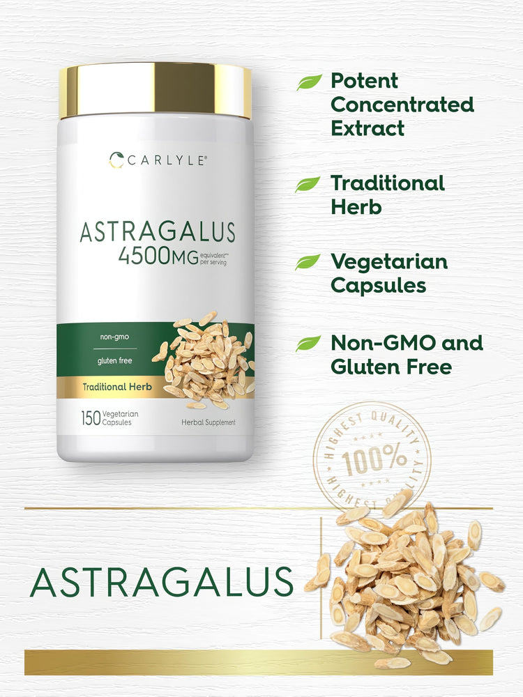 Carlyle Astragalus 4500mg, 150 Veg Capsules. Potent Extract, Non-GMO, Gluten Free, Traditional Herb, Highest Quality.