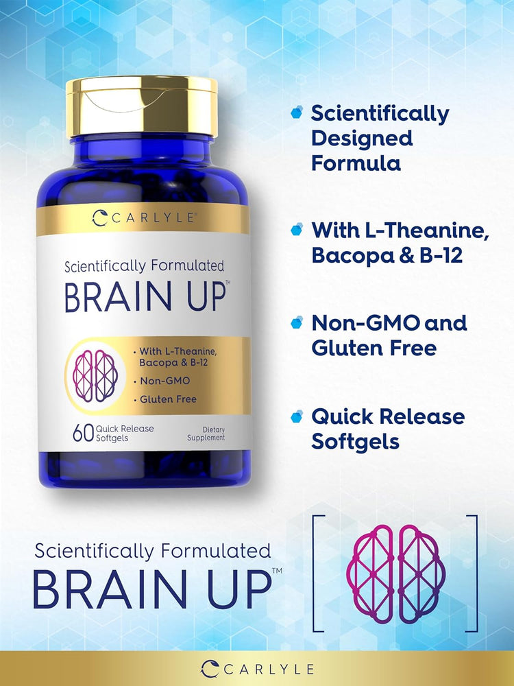Carlyle Brain Up 60 Quick Release Softgels, scientifically formulated, designed to support cognitive function and mental clarity.