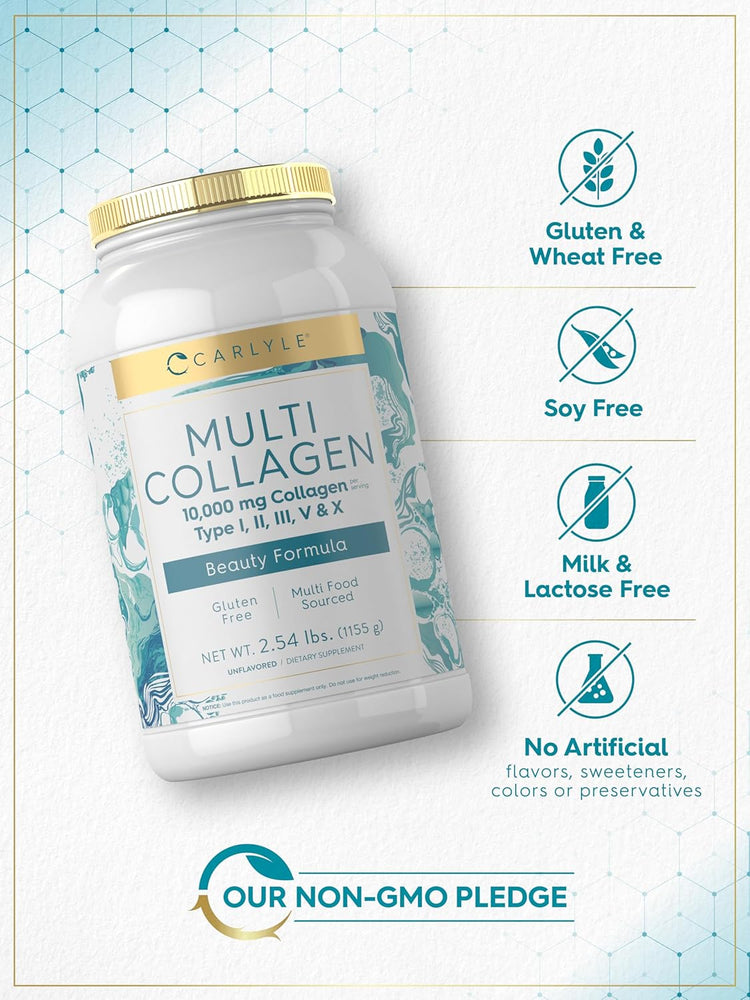 Carlyle Multi Collagen Powder with 10,000 mg of Collagen Types I, II, III, V, and X, unflavored, 2.54 lbs.
