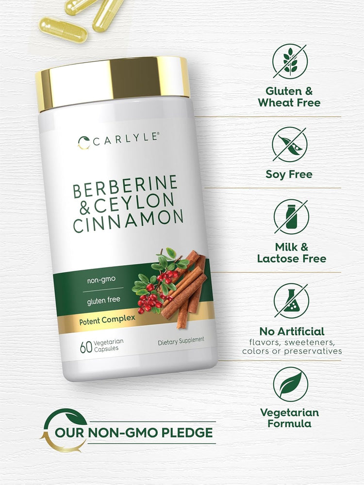 Carlyle Berberine and Ceylon Cinnamon bottle with 60 vegetarian capsules.