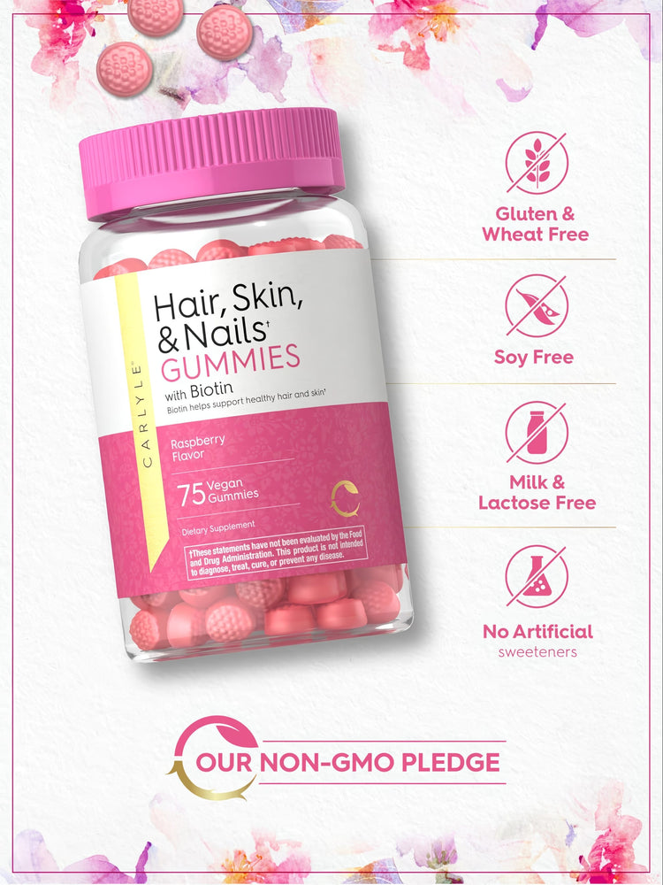 HSN Gummies bottle: Gluten & Wheat Free, Soy Free, Milk & Lactose Free, No Artificial sweeteners, OUR NON-GMO PLEDGE.