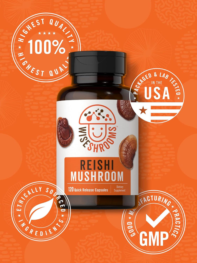 Bottle of Carlyle Wiseshroom Reishi with 120 quick release capsules.