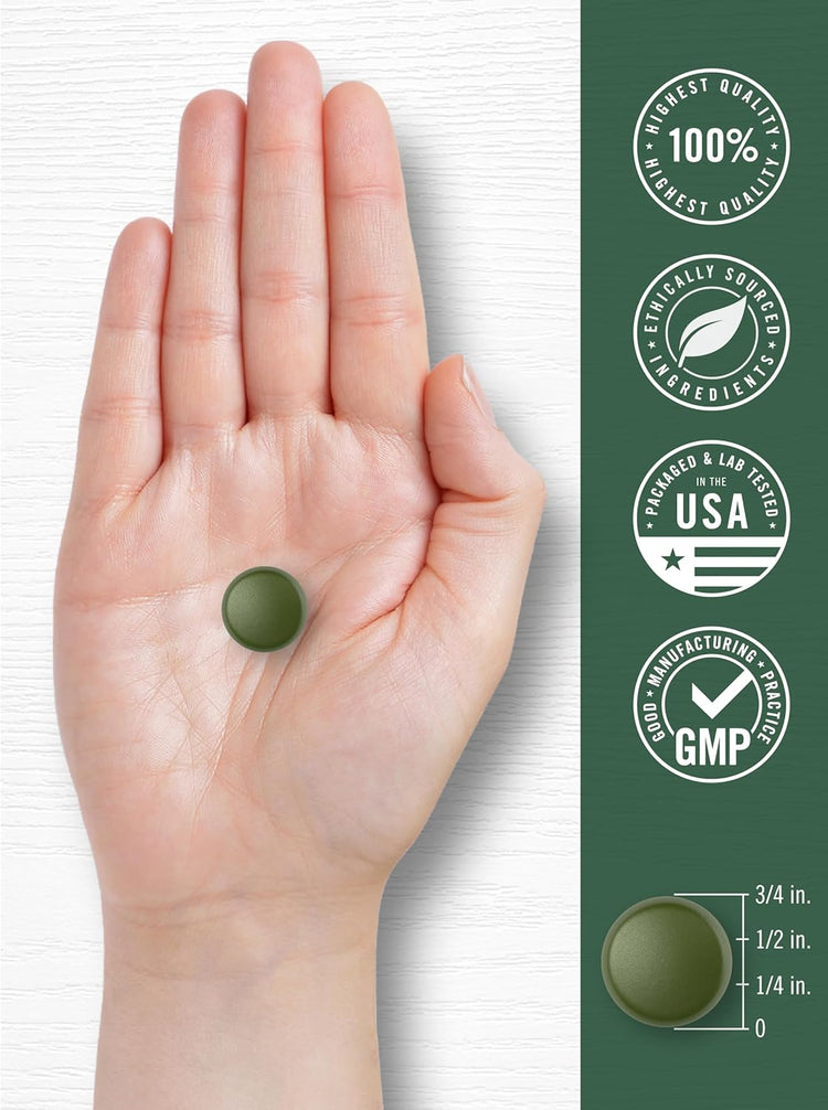 Supergreens Gummy, 3/4 in. diameter, on hand. Described as 100% highest quality, ethically sourced, made in USA, GMP certified.
