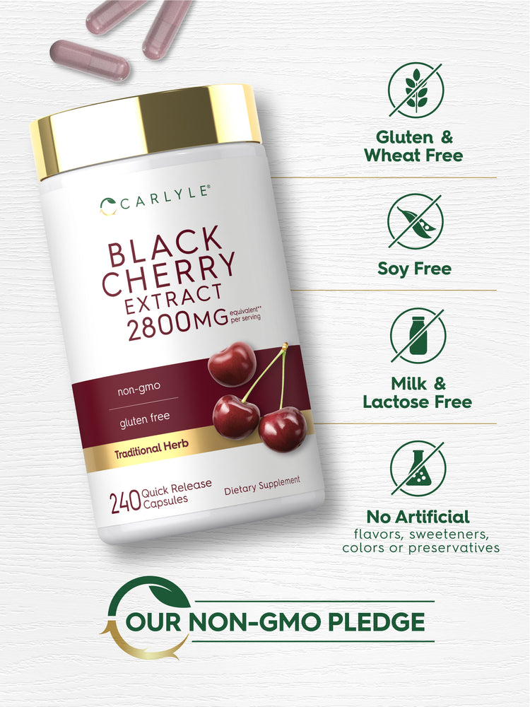Bottle with capsules and icons indicating Gluten & Wheat Free, Soy Free, Milk & Lactose Free, No Artificial flavors, sweeteners, colors or preservatives, and Our Non-GMO Pledge.