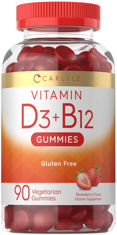 A clear bottle containing 90 red, round vegetarian gummies.