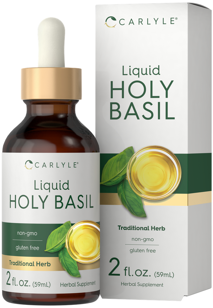Carlyle Liquid Holy Basil is a non-GMO, gluten-free traditional herbal supplement in a 2 fl. oz. (59mL) bottle.