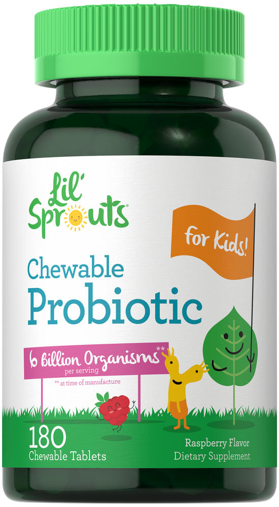 Lil' Sprouts Chewable Probiotic bottle with 180 chewable tablets, perfect for supporting digestive health.