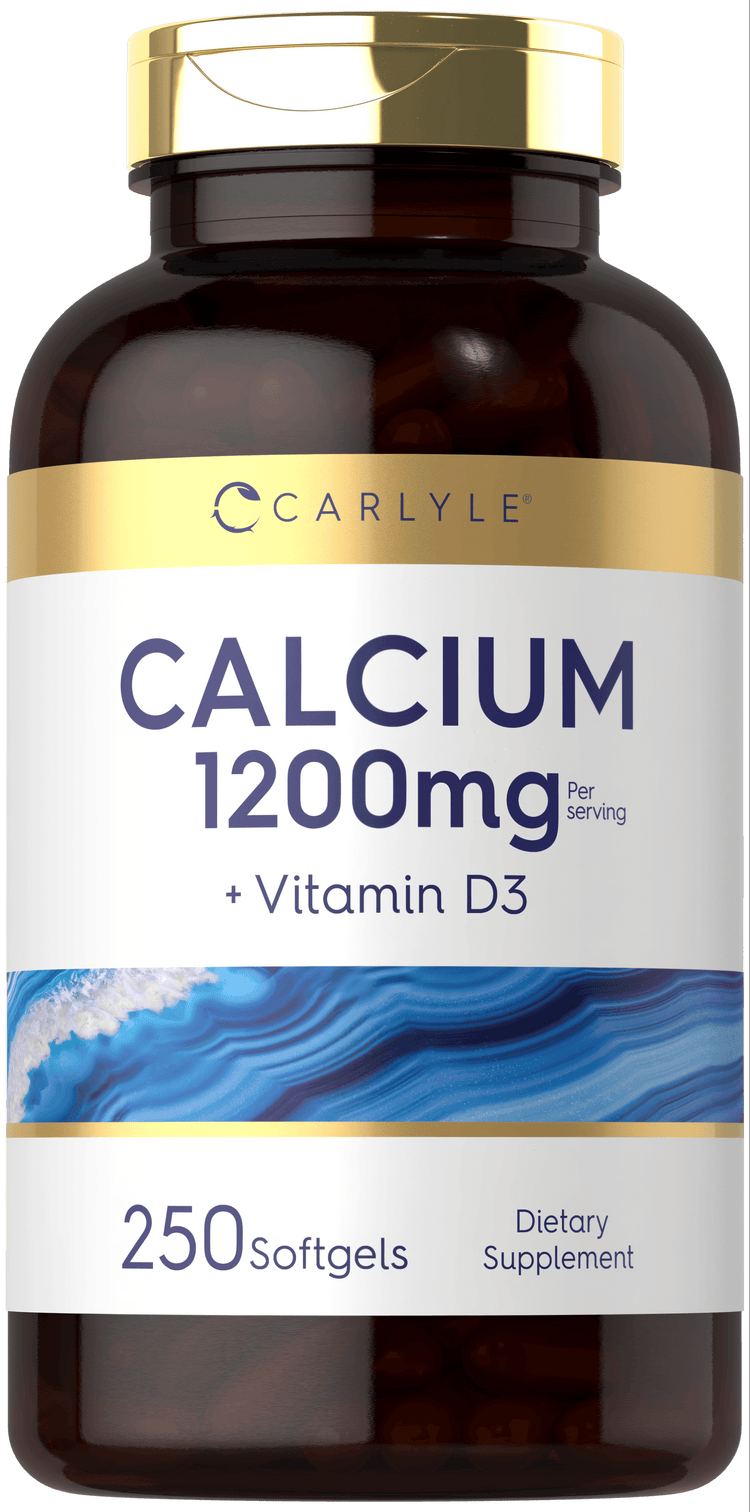 Carlyle Calcium 1200 mg with Vitamin D3, containing 250 softgels for bone health support.