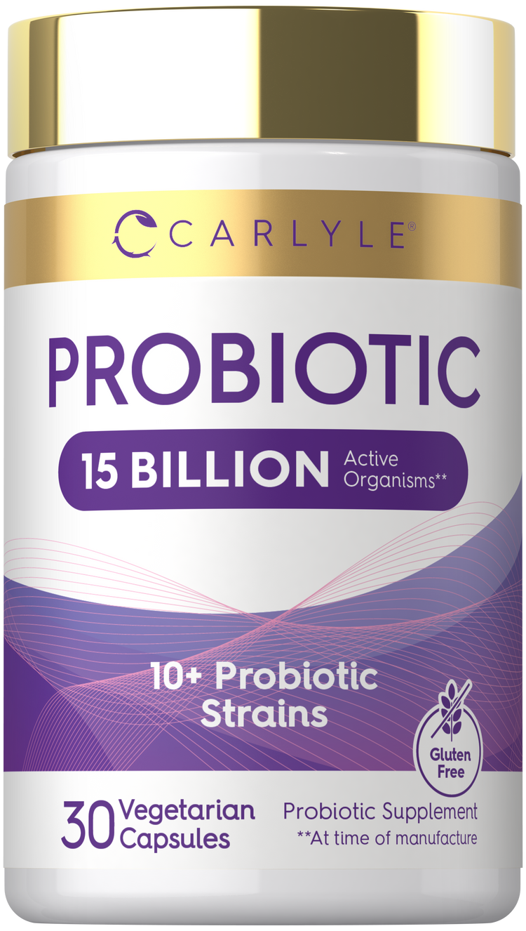 Carlyle Probiotic 15 Billion Active Organisms, 10+ Probiotic Strains, 30 Vegetarian Capsules, Gluten Free Probiotic Supplement.