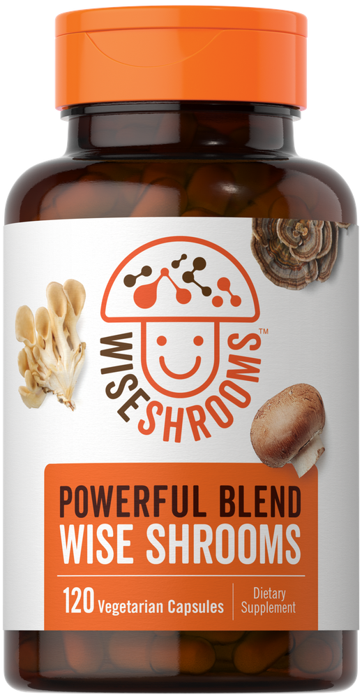 A bottle of Carlye WiseShroom containing 120 vegetarian capsules.