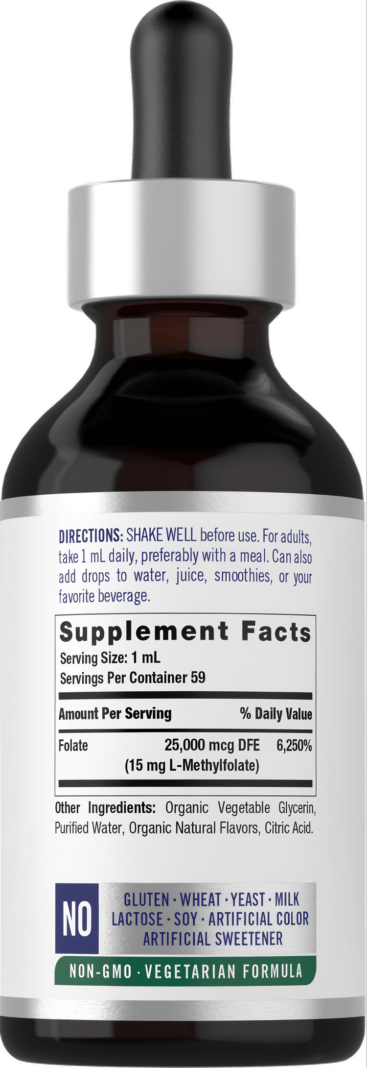 Carlyle L-Methylfolate 15 mg liquid in a 2 oz dropper bottle placed on a hand scale for measurement.