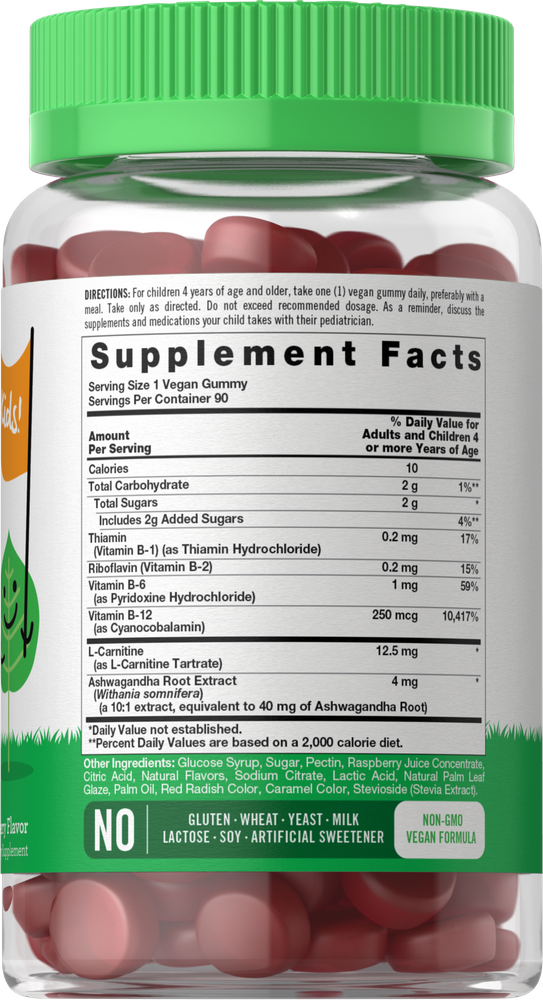 Supplement Facts panel for Carlyle Kids B Complex 90 Gummies, providing detailed nutritional information in a clear format.