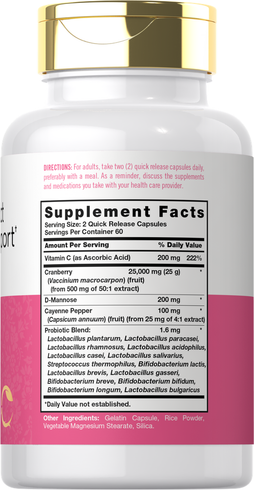 Supplement Facts panel for Carlyle Urinary Tract Health for Women, 120 capsules.