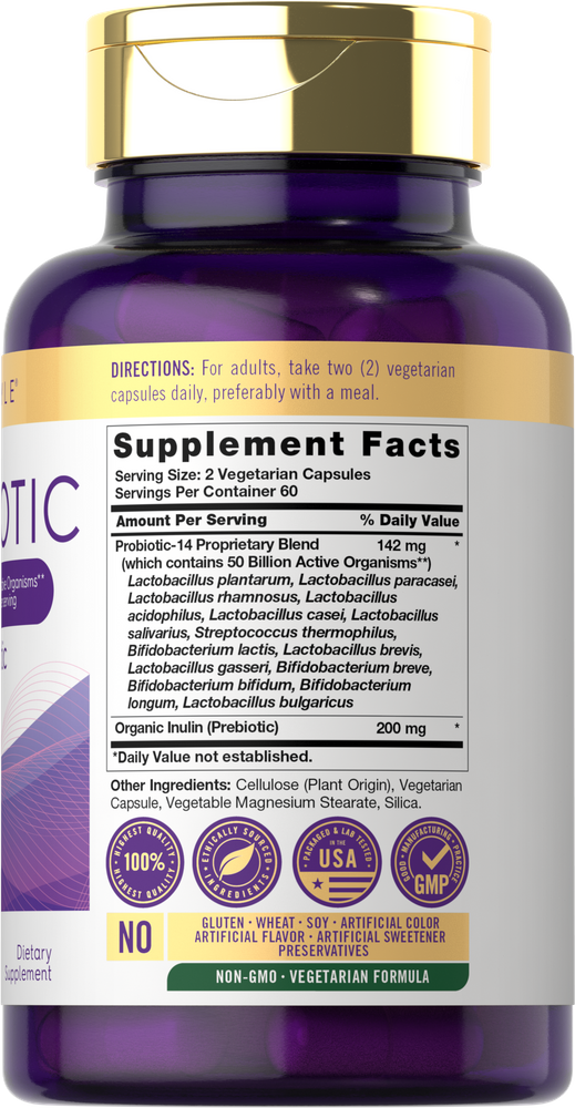 Bottle of Probiotic Acidophilus with 120 vegetarian capsules visible on hand scale.