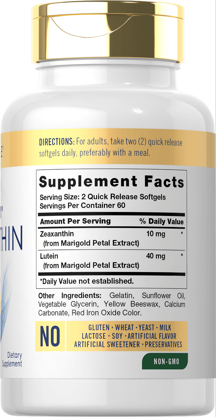 The Supplement Facts panel for CL Zeaxanthin 10 mg Softgels, containing 120 capsules.