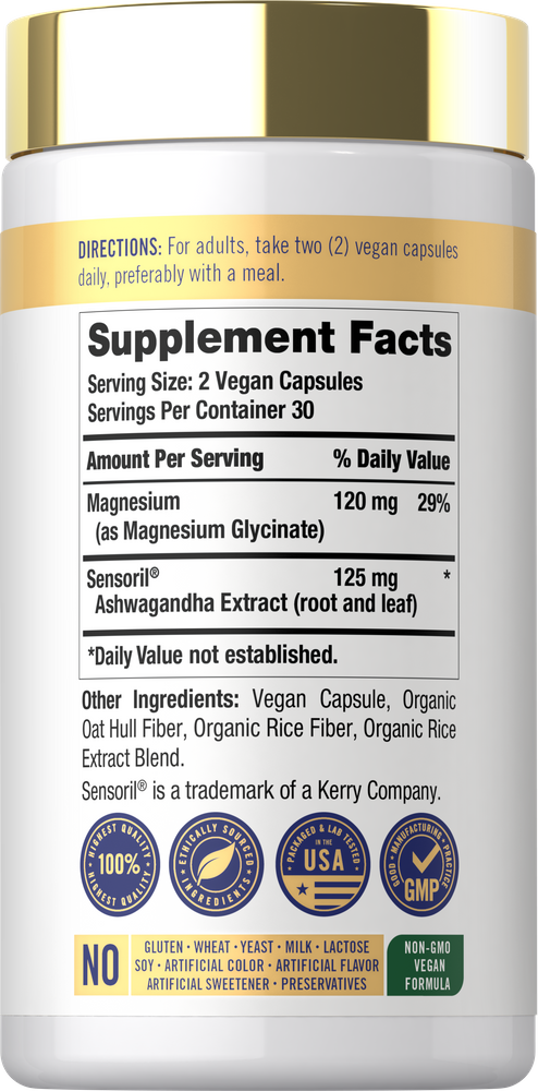 The Supplement Facts panel for a Cortisol Support Supplement is shown, detailing ingredients and nutritional information.