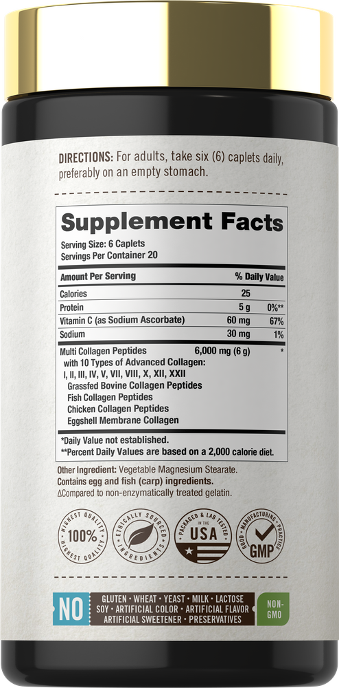 Supplement Facts panel displaying details for Multi Collagen Peptides 120 Tablets.