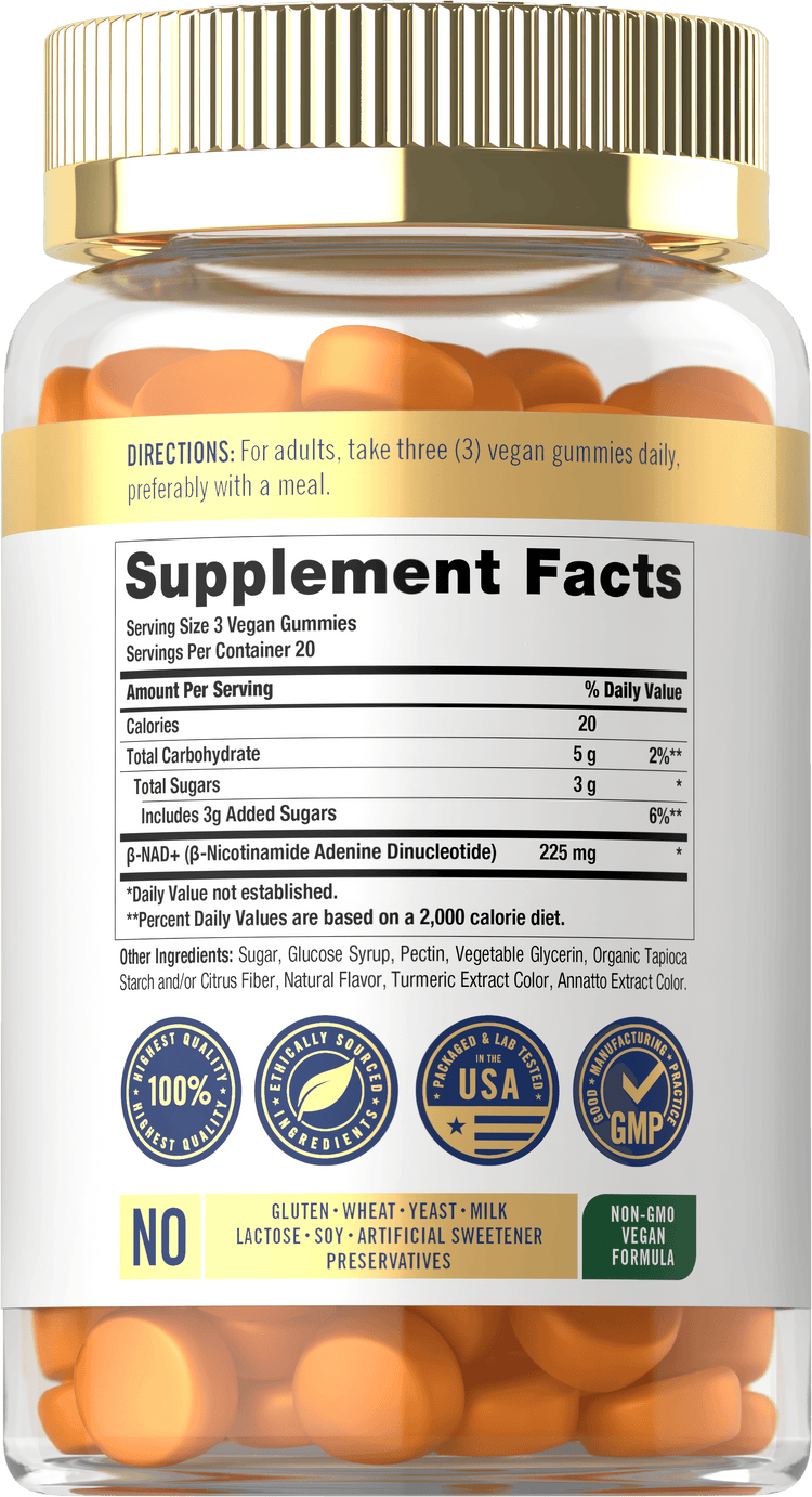 CL NAD 60 Gummies bottle displayed with clear text and vibrant labeling.